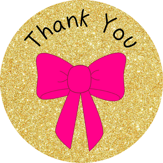 Thank You For Your Purchase Pink Bow Gold Round Merchandise Small Business Stickers Supplies Labels