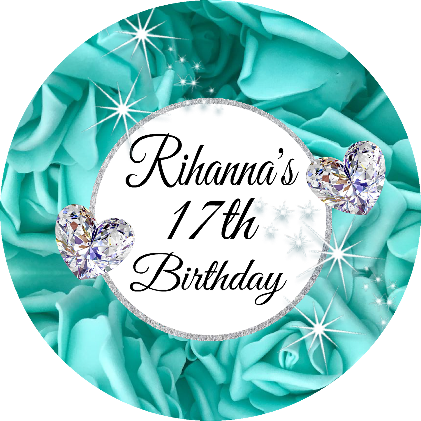 Teal Turquoise White Bow Floral Birthday Party Favors Personalized Round Stickers Supplies Labels