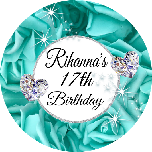 Teal Turquoise White Bow Floral Birthday Party Favors Personalized Round Stickers Supplies Labels