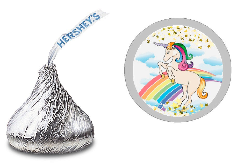 Party Favors Rainbow Unicorn  Hershey Chocolate Candy Kiss Labels Stickers Birthday Baby Shower Favors