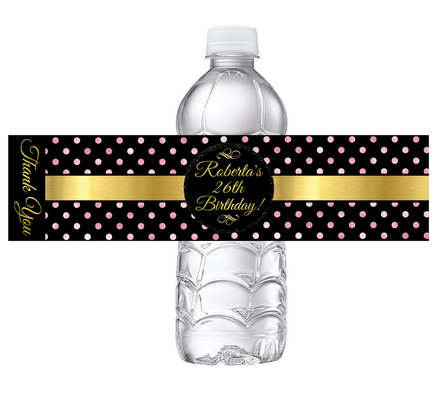 Black White and Rose Gold Dusty Rose Pink Chevron Party Favors Birthday Water Bottle Labels Wrappers Supplies Personalized ideas decor Unique