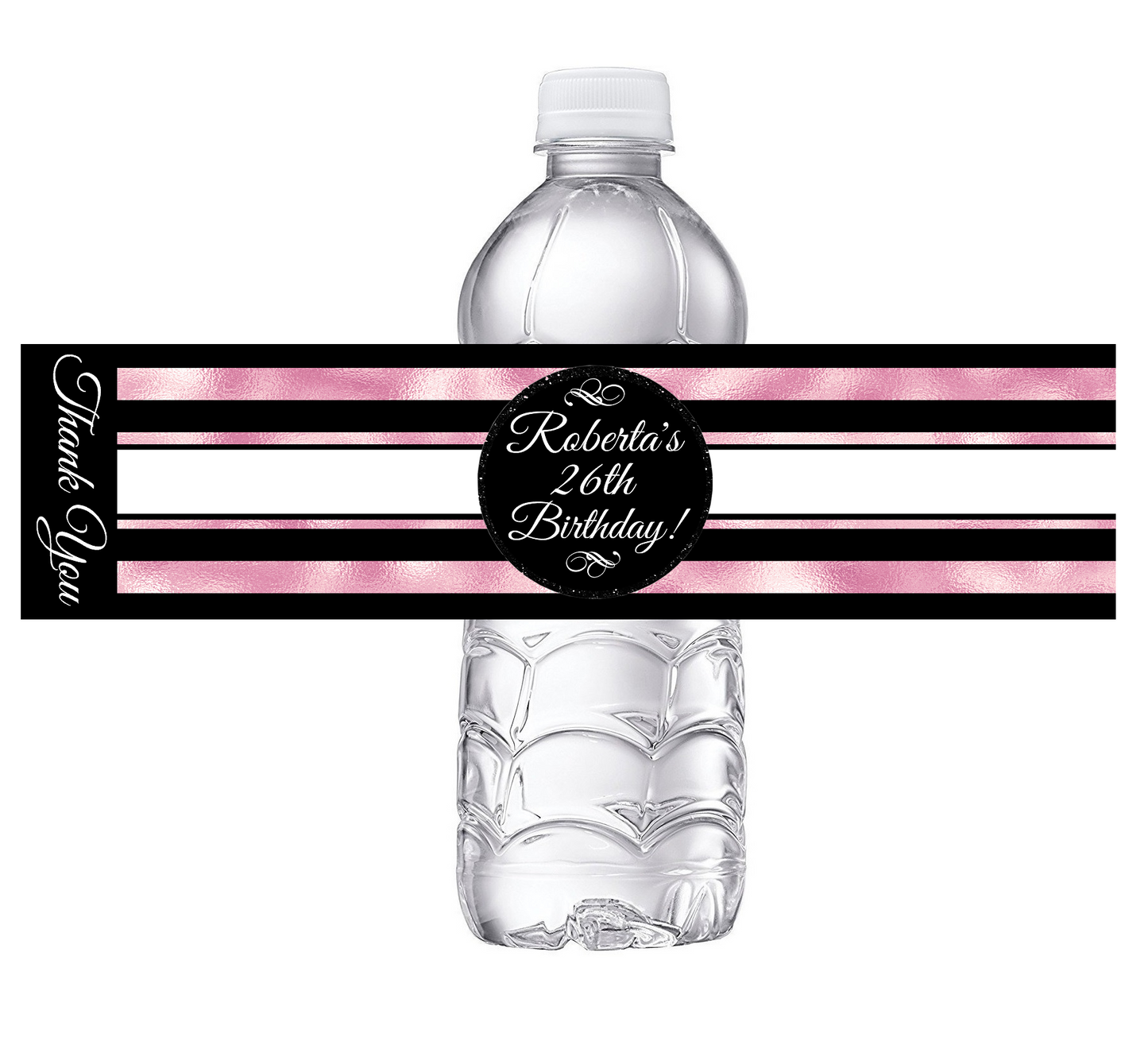 Black White Silver and Rose Gold Dusty Rose Pink Chevron Party Favors Birthday Water Bottle Labels Wrappers Supplies Personalized ideas decor Unique