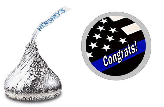 Party Favors Thin Blue Line Police Officer Cop Retirement  Hershey Chocolate Candy Kiss Labels Stickers Birthday Baby Shower Favors