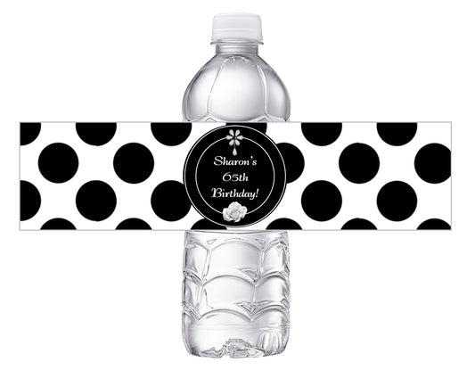 Black and White Polka dot Birthday Party Favors Water Bottle Labels Ideas Supplies Decor