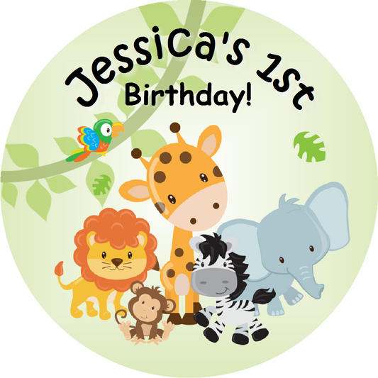 Party Favors Baby Animal Safari Jungle Personalized Birthday Round  Stickers  Supplies Labels