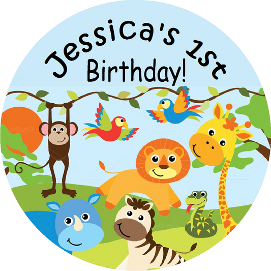 Party Favors Baby Animal Safari Jungle Personalized Birthday Round  Stickers  Supplies Labels