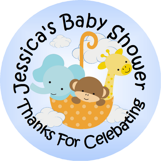 Party Favors Animal Safari Jungle Animals Personalized Baby Shower Round  Stickers  Supplies Labels