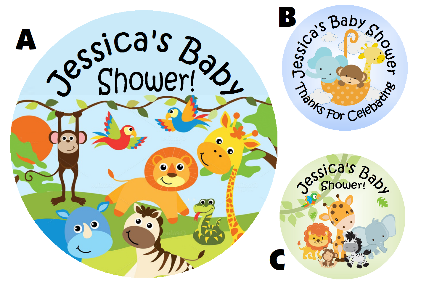 Party Favors Animal Safari Jungle Animals Personalized Baby Shower Round  Stickers  Supplies Labels