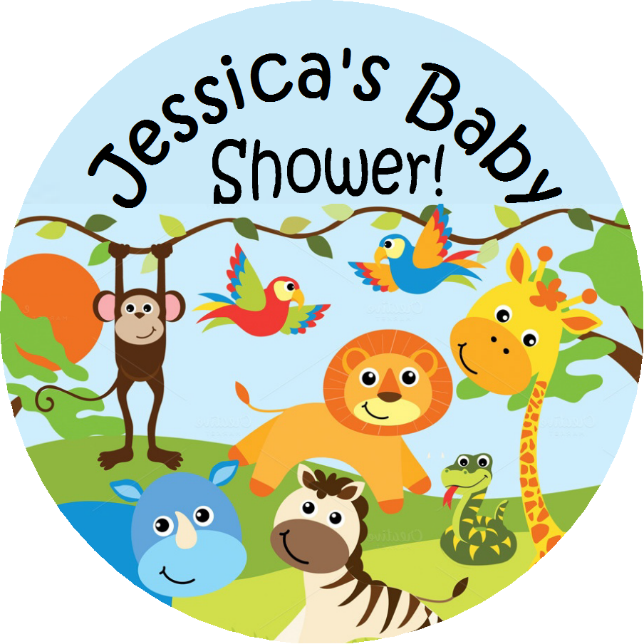 Party Favors Animal Safari Jungle Animals Personalized Baby Shower Round  Stickers  Supplies Labels