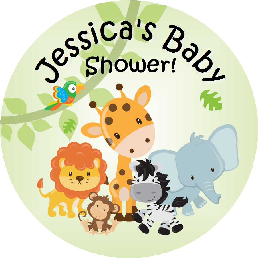 Party Favors Animal Safari Jungle Animals Personalized Baby Shower Round  Stickers  Supplies Labels