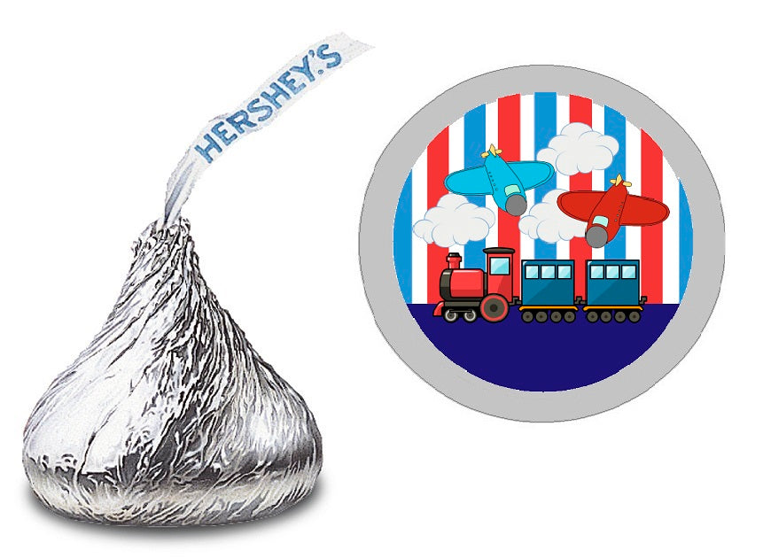 Cute Train Red White and Blue Party Favors Hershey Chocolate Candy Kiss Labels Stickers Birthday Baby Shower Favors