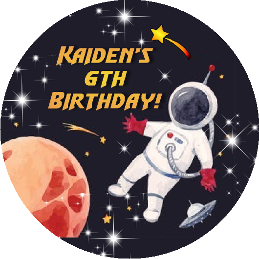 Party Favors Astronaut Outer Space Rocket Ship birthday round  stickers  personalized supplies labels