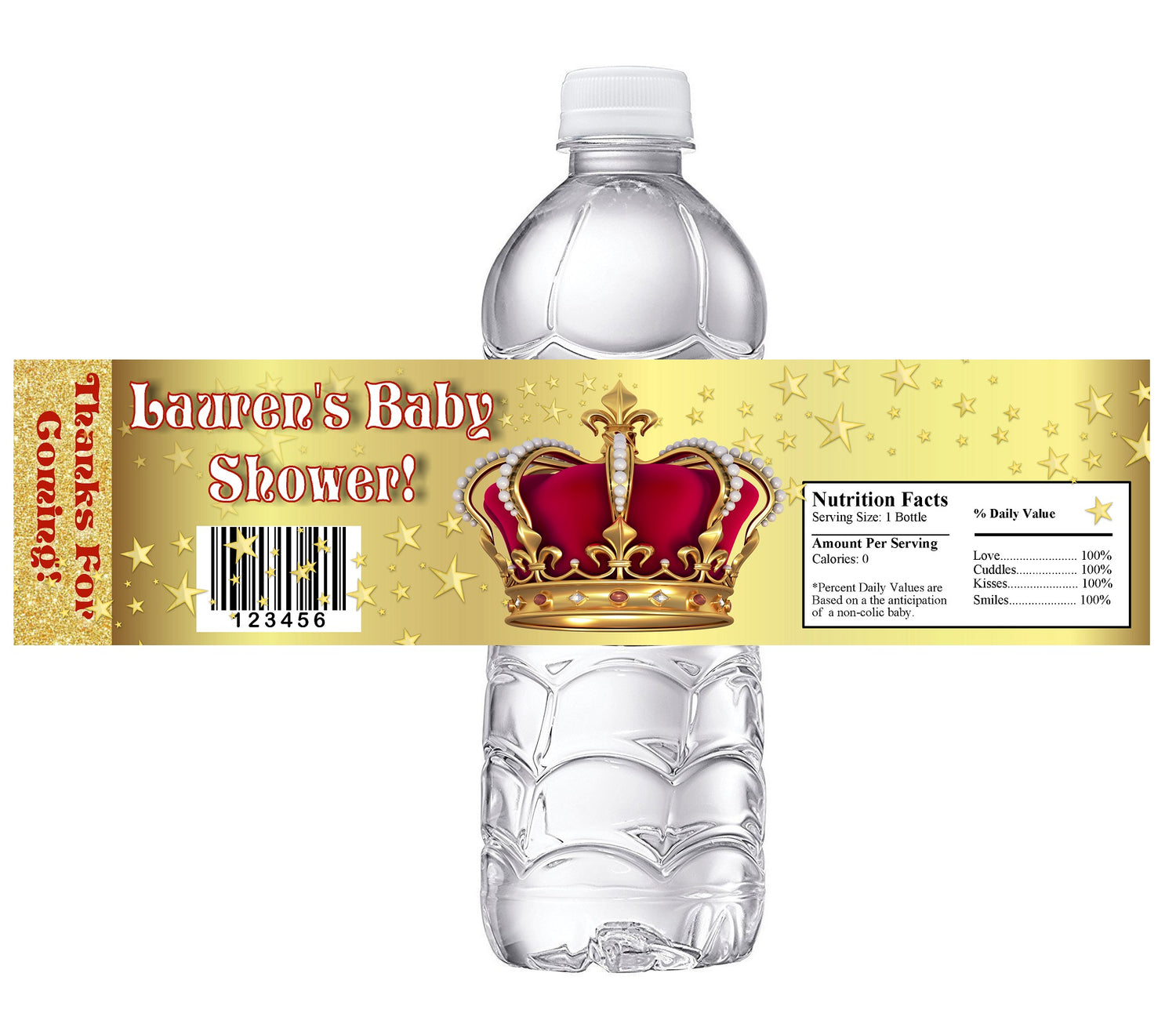 Red and Gold Prince Crown Baby Shower Party Favors Water Bottle Labels Ideas Supplies Decor