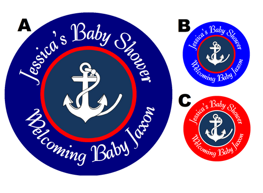 Party Favors Nautical Ship Anchor Personalized Baby Shower Round  Stickers  Supplies Labels