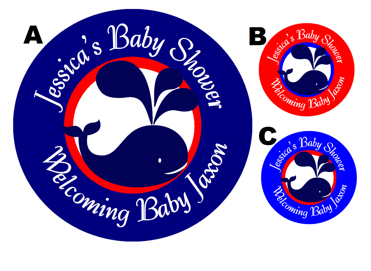 Party Favors Whale Red White Blue Personalized Baby Shower Round  Stickers  Supplies Labels