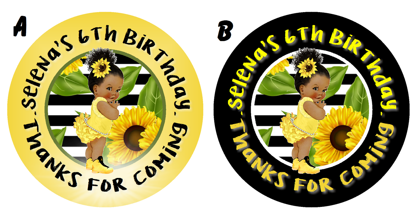 Party Favors Yellow Black Sunflower Baby Girl Personalized Birthday Round  Stickers  Supplies Labels