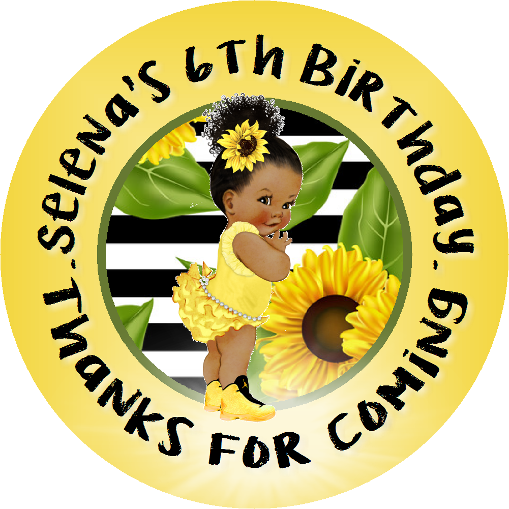 Party Favors Yellow Black Sunflower Baby Girl Personalized Birthday Round  Stickers  Supplies Labels