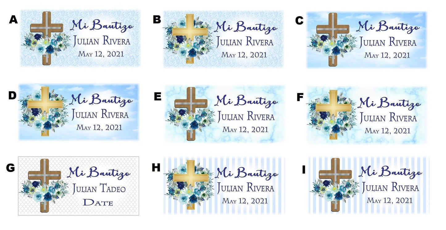 Mi Bautizo Blue and White Boy's Party Favors Stickers Gable Box Favor Bags Labels Personalized Rectangle Supplies ideas