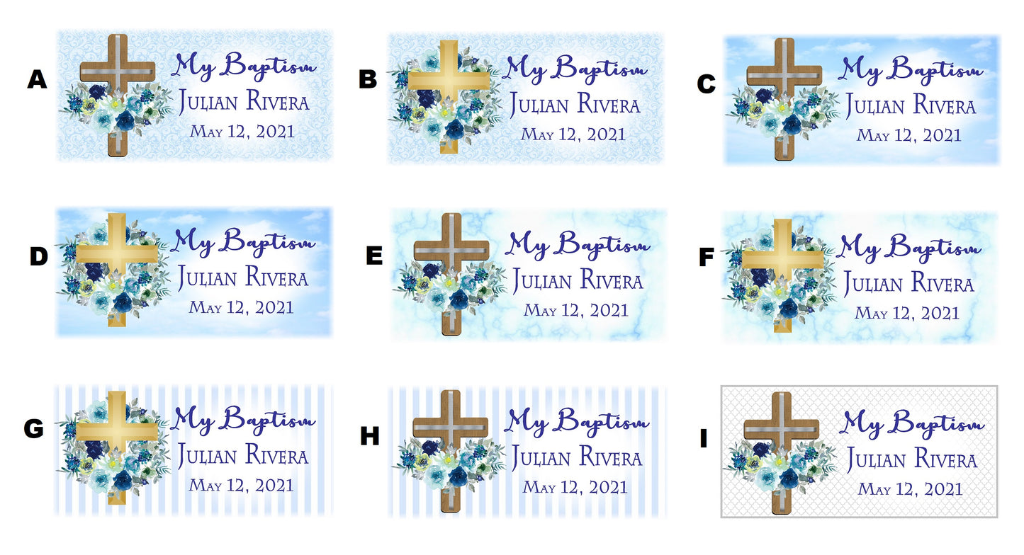 Baptism Christening Blue and White Boy's Party Favors Stickers Gable Box Favor Bags Labels Personalized Rectangle Supplies ideas