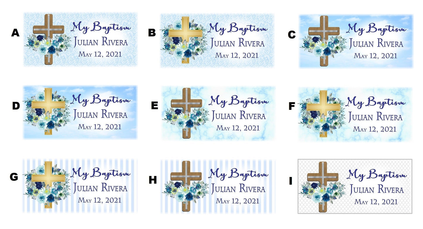 Baptism Christening Blue and White Boy's Party Favors Stickers Gable Box Favor Bags Labels Personalized Rectangle Supplies ideas