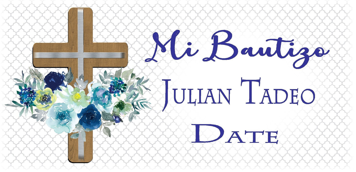 Mi Bautizo Blue and White Boy's Party Favors Stickers Gable Box Favor Bags Labels Personalized Rectangle Supplies ideas