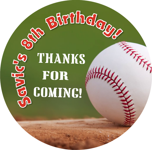 Party Favors Baseball Time Birthday Round  Stickers  Personalized Supplies Labels