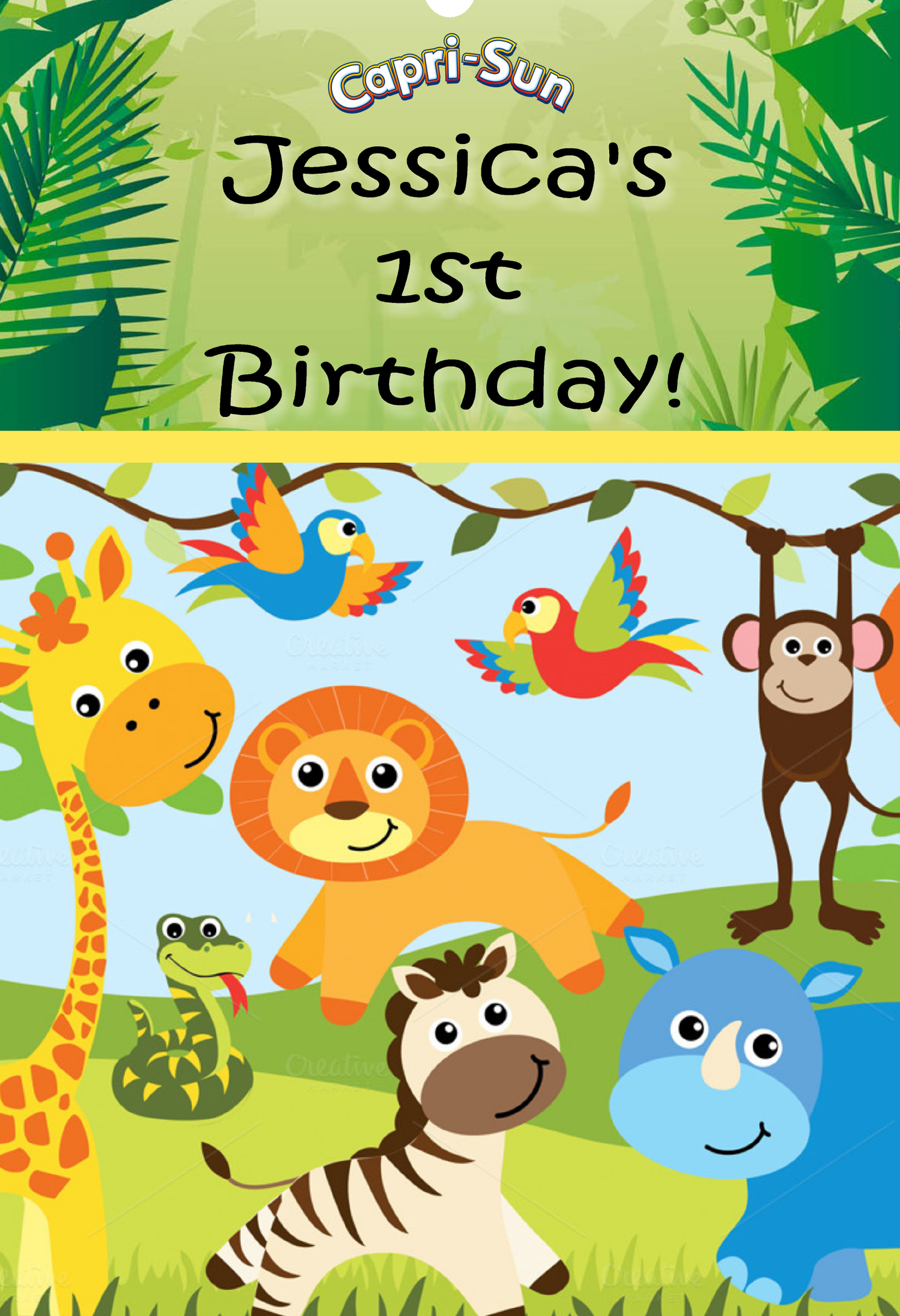 Party Favors Baby Animal Jungle Safari Birthday Capri Sun Labels Supplies Personalized Supplies ideas