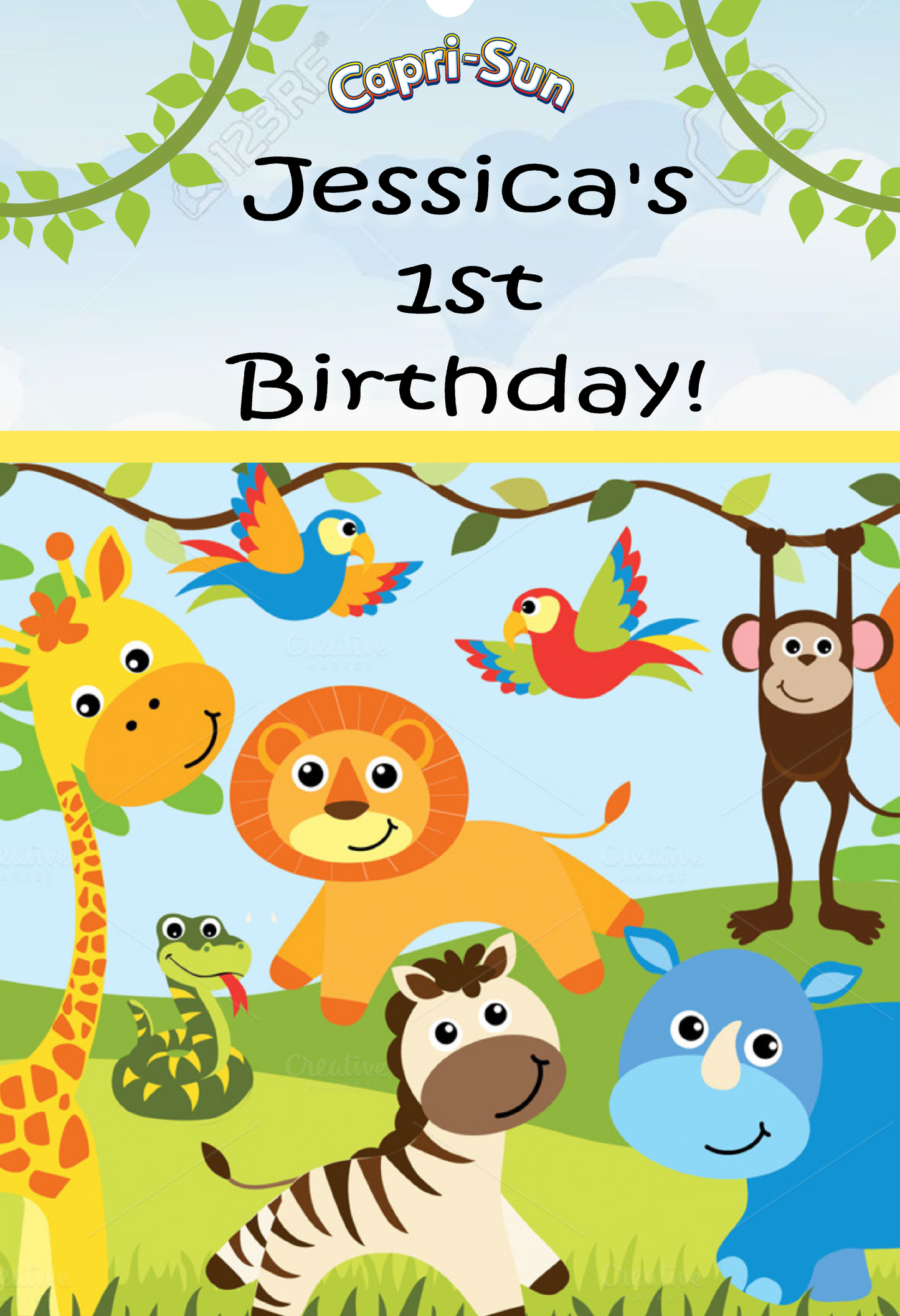 Party Favors Baby Animal Jungle Safari Birthday Capri Sun Labels Supplies Personalized Supplies ideas