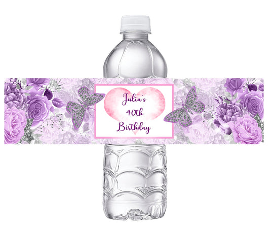 Purple and White Birthday Party Favors Water Bottle Labels Ideas Supplies Decor