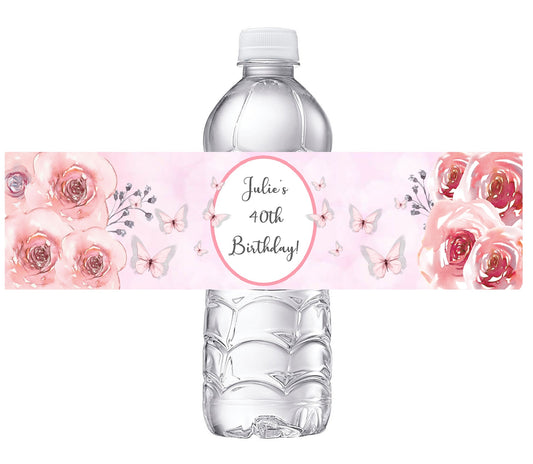 Pink Gray and White Birthday Party Favors Water Bottle Labels Ideas Supplies Decor