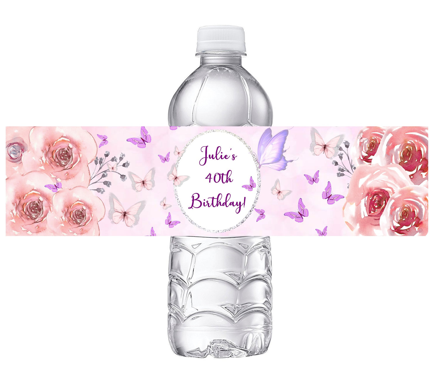 Purple Pink Gray and White Birthday Party Favors Water Bottle Labels Ideas Supplies Decor