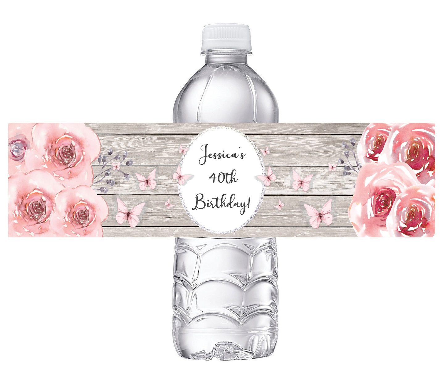 Pink Gray and White Birthday Party Favors Water Bottle Labels Ideas Supplies Decor