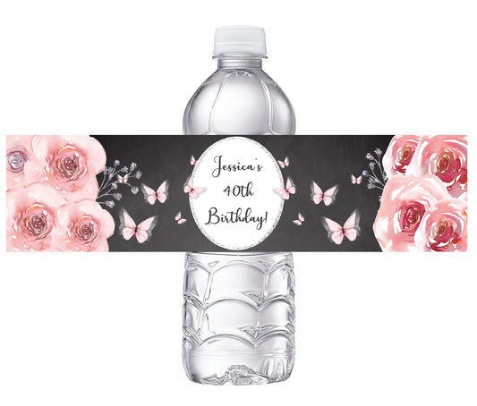 Pink White and Black Birthday Party Favors Water Bottle Labels Ideas Supplies Decor