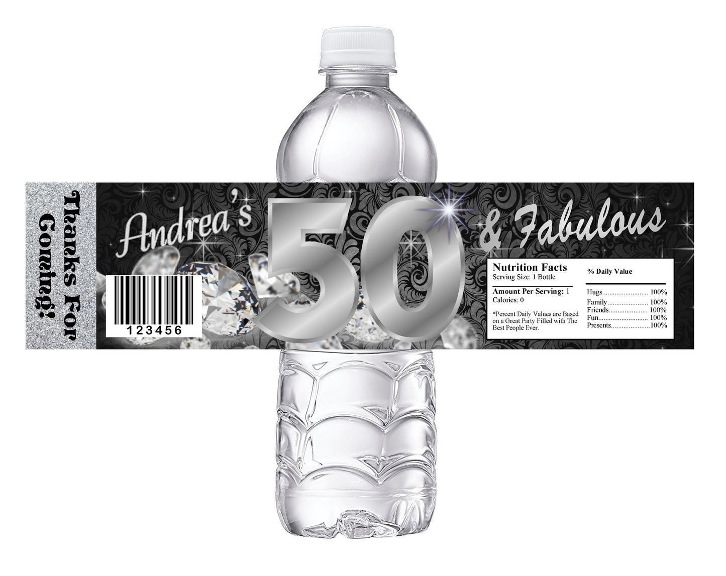 Fifty and Fabulous 50 Party Favors Black Silver Water Bottle Labels Ideas Supplies Decor