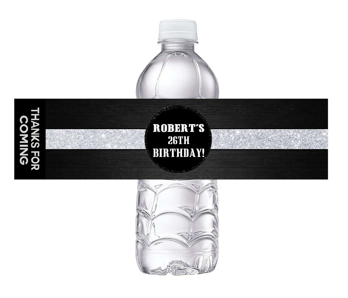 Black and Silver Men's or Women's Party Favors Birthday Water Bottle Labels Wrappers Supplies Personalized ideas decor Unique