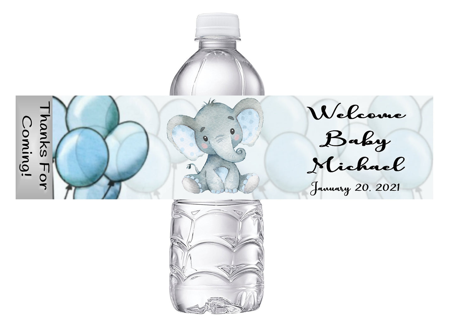 Blue White and Gray Elephants Baby Shower Party Favors Water Bottle Labels Ideas Supplies Decor