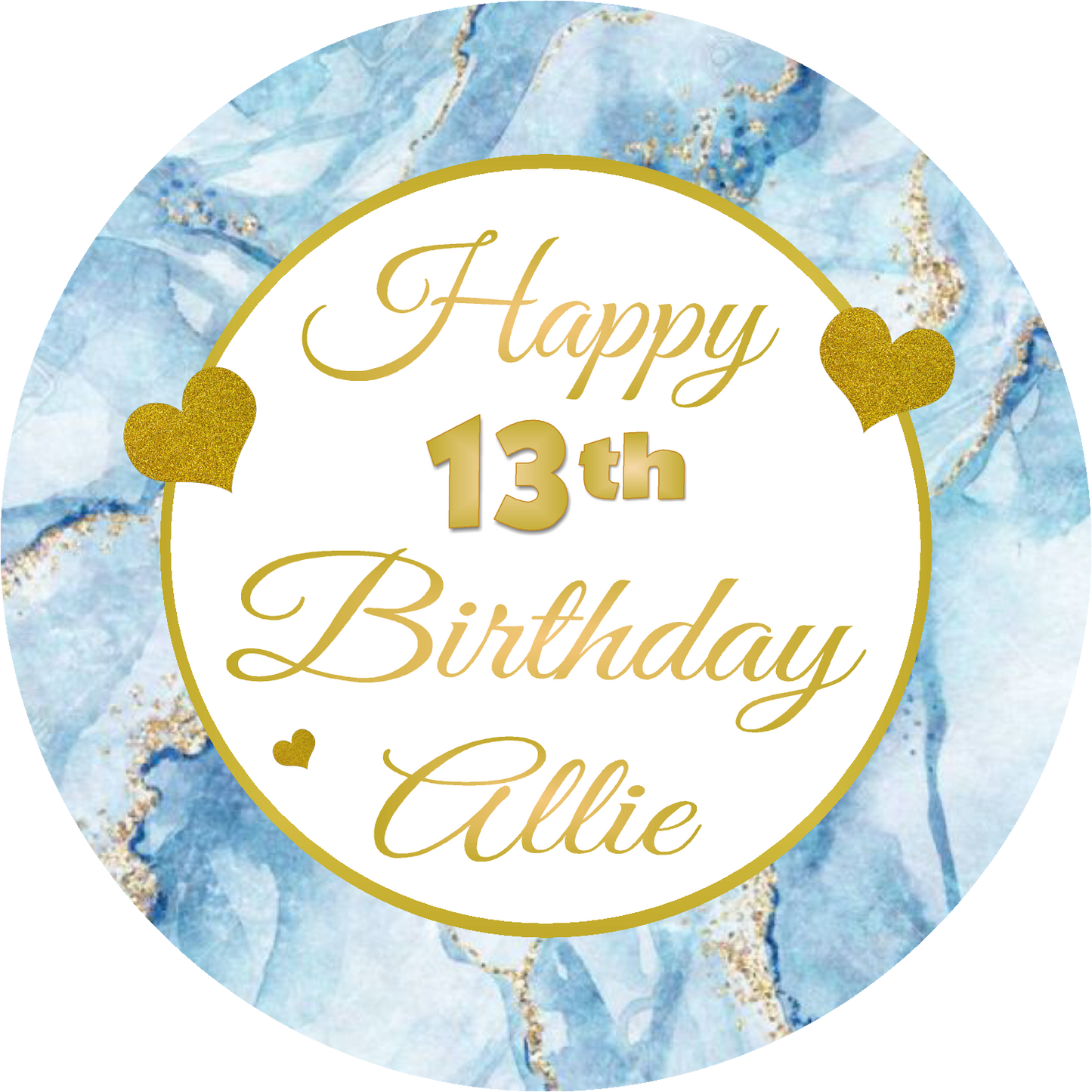 Turquoise Teal Blue Gold and White Birthday Party Favors Personalized Round Stickers Supplies Labels