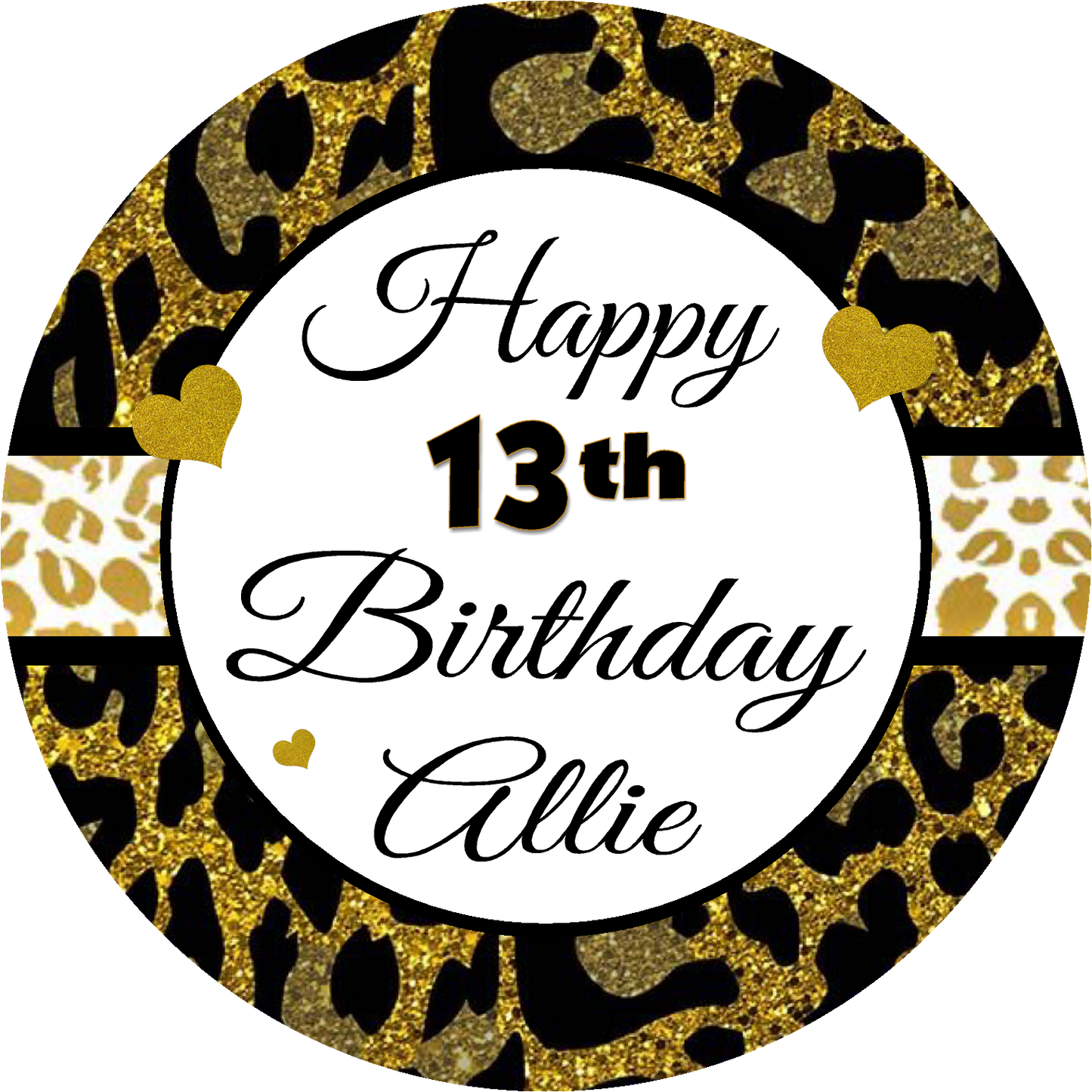 Black White and Gold Leopard Print Birthday Party Favors Personalized Round Stickers Supplies Labels