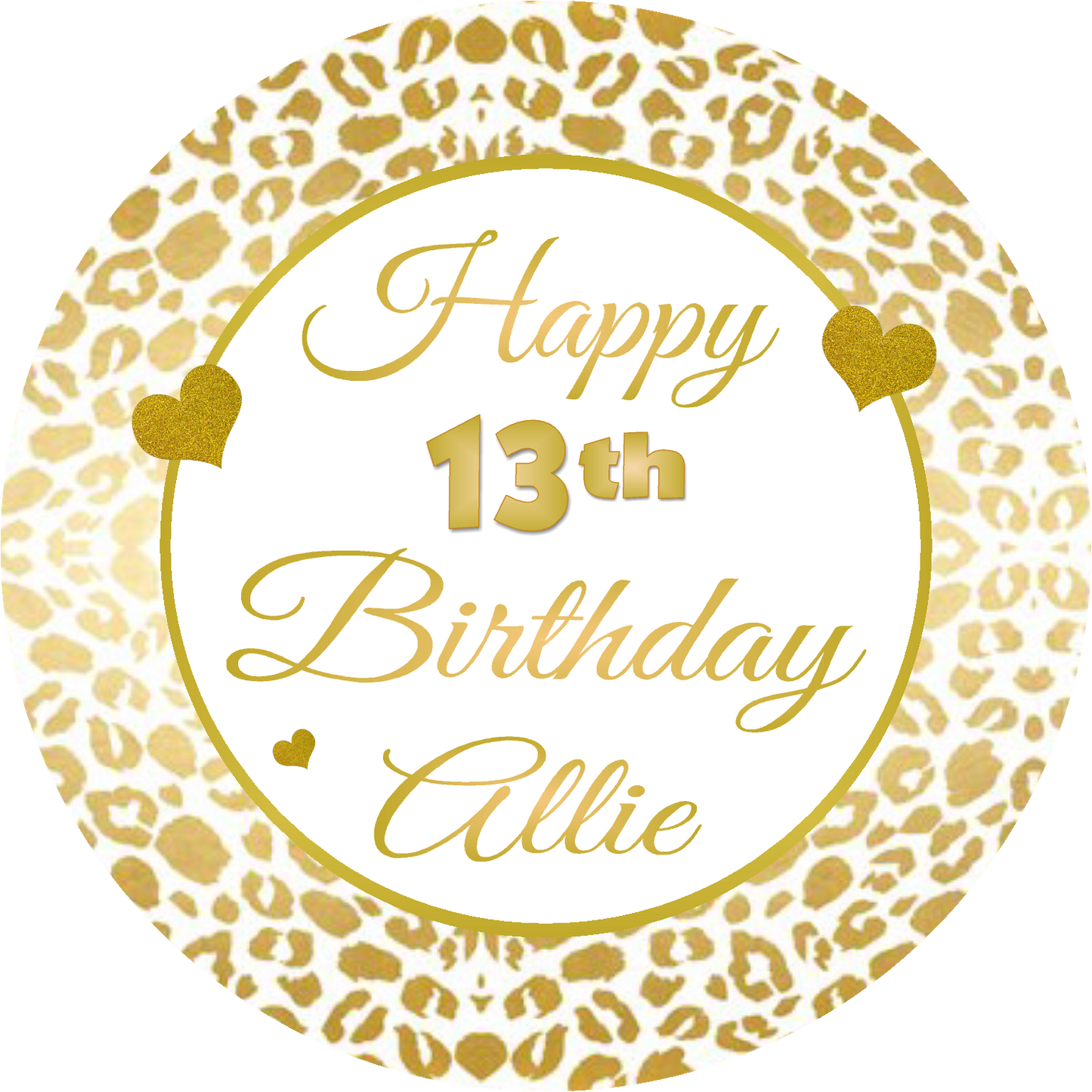 Gold Leopard Print and White Birthday Party Favors Personalized Round Stickers Supplies Labels