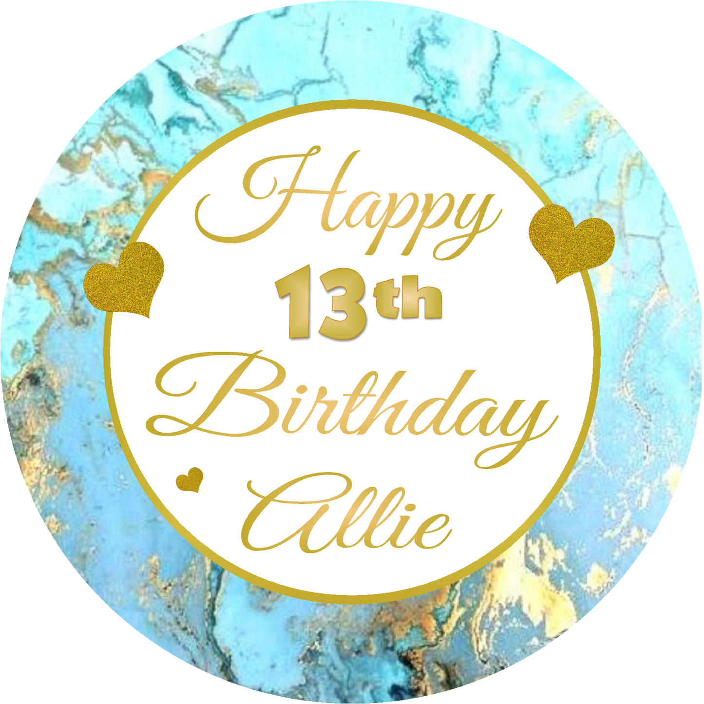 Turquoise Teal Blue Gold and White Birthday Party Favors Personalized Round Stickers Supplies Labels