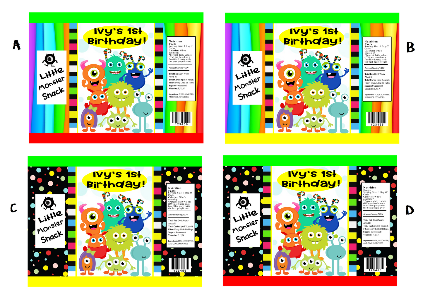 Party Favors Cute Monsters Monster Potato Chip Bags Birthday  Wrappers Personalized Supplies