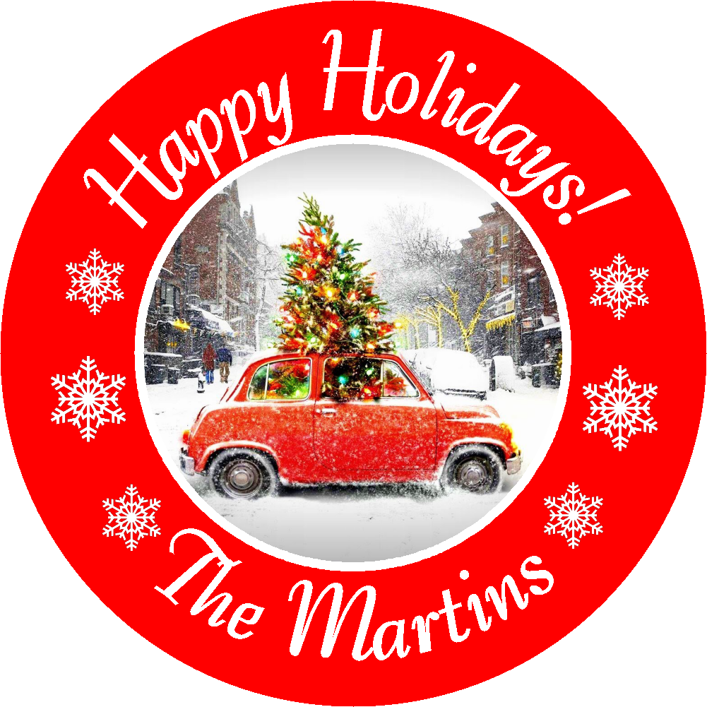 Family Christmas Tree Car Gift Party Favors Personalized Round Stickers Supplies Labels