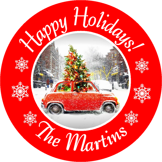 Family Christmas Tree Car Gift Party Favors Personalized Round Stickers Supplies Labels