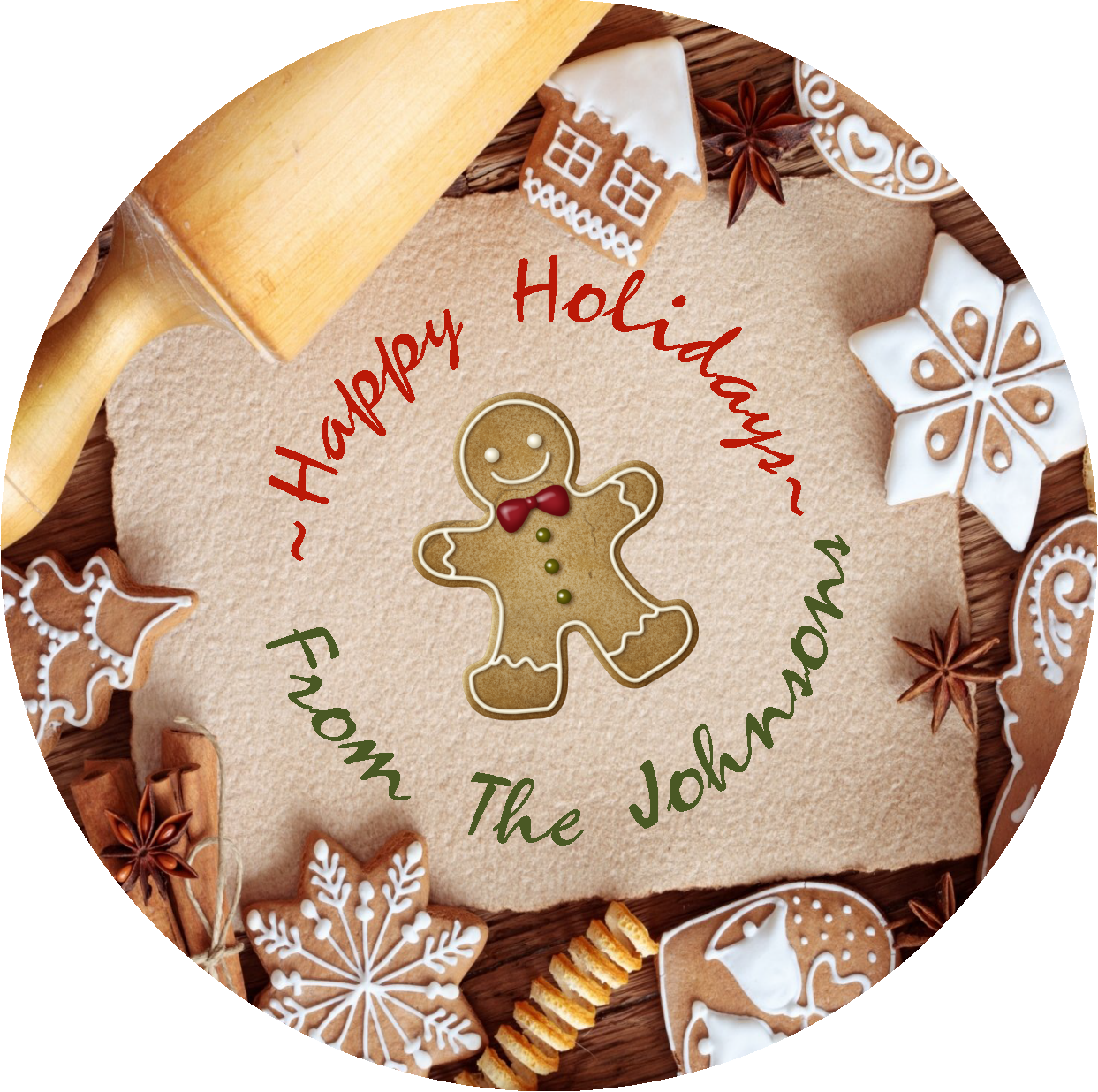 Party Favors Christmas Gingerbread Cookies Personalized Round  Stickers  Supplies Labels