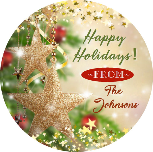 Party Favors Christmas Tree Ornaments Gold & Red Personalized Round  Stickers  Supplies Labels