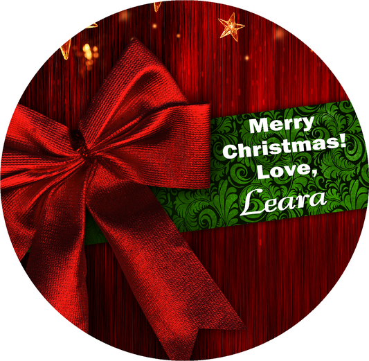 Party Favors Christmas Red & Green Bow Personalized Round Stickers Supplies Labels