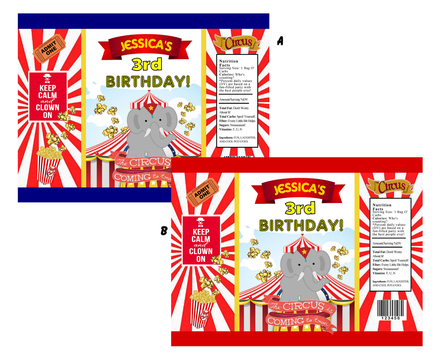 Party Favors Circus Elephant Carnival Fair Potato Chip Bags Birthday  Wrappers Personalized Supplies