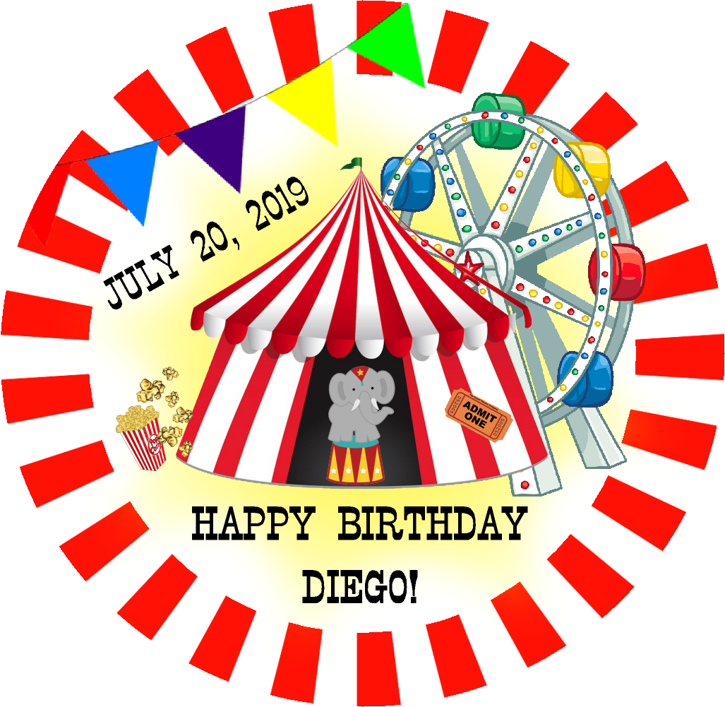 Party Favors Circus Tent Fair Birthday Round  Stickers  Personalized Supplies Labels