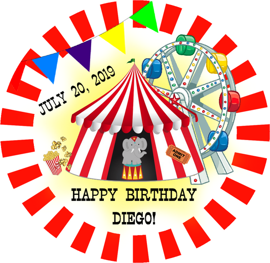 Party Favors Circus Tent Fair Birthday Round  Stickers  Personalized Supplies Labels