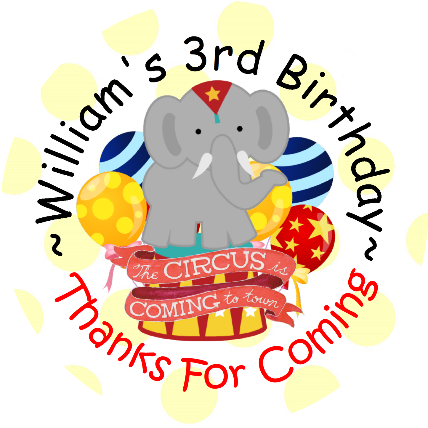 Party Favors Circus Carnival Elephant Fair Birthday Round Stickers Personalized Supplies Labels